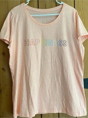 St. John's Bay Crewneck Tee with Multicolor "HAPPINESS" Graphic